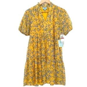 CeCe Yellow Flowy Floral Print Babydoll Dress